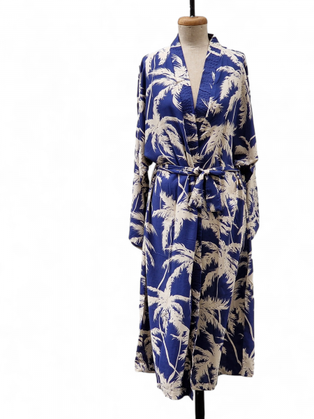 Kimono blau Palmenblätter Viskose